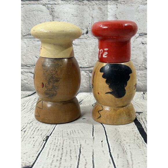 VTG Wooden Chef's Peppe’ & Salt Salt & Pepper Shakers Lookout Mountain - Picture 2 of 8